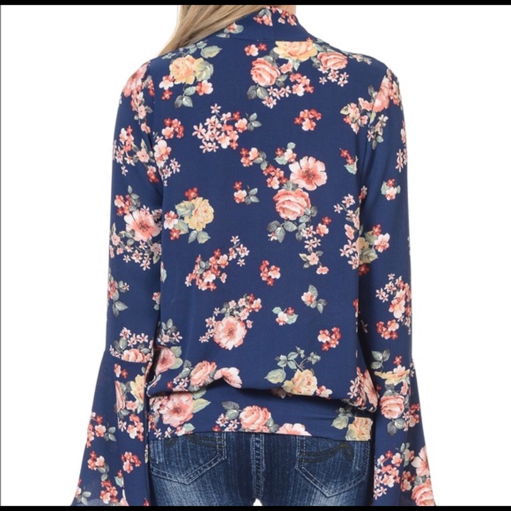 Bellini “Navy Floral Surplice Top” - Picture 3 of 4